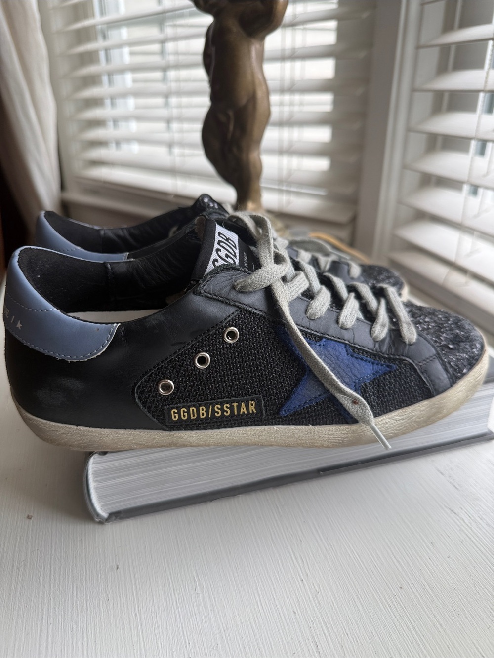 Golden Goose Black & Navy Superstar Sneakers with Glitter Toe 36